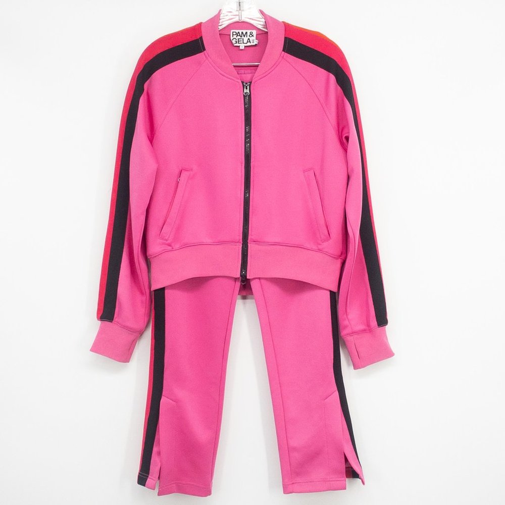 Pam & Gela Cropped Track Jacket and Pants Rouge Pink